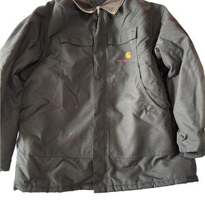 Carhartt Men’s XXL Quilted Lined Duck Jacket Black Corduroy Collar Workwear